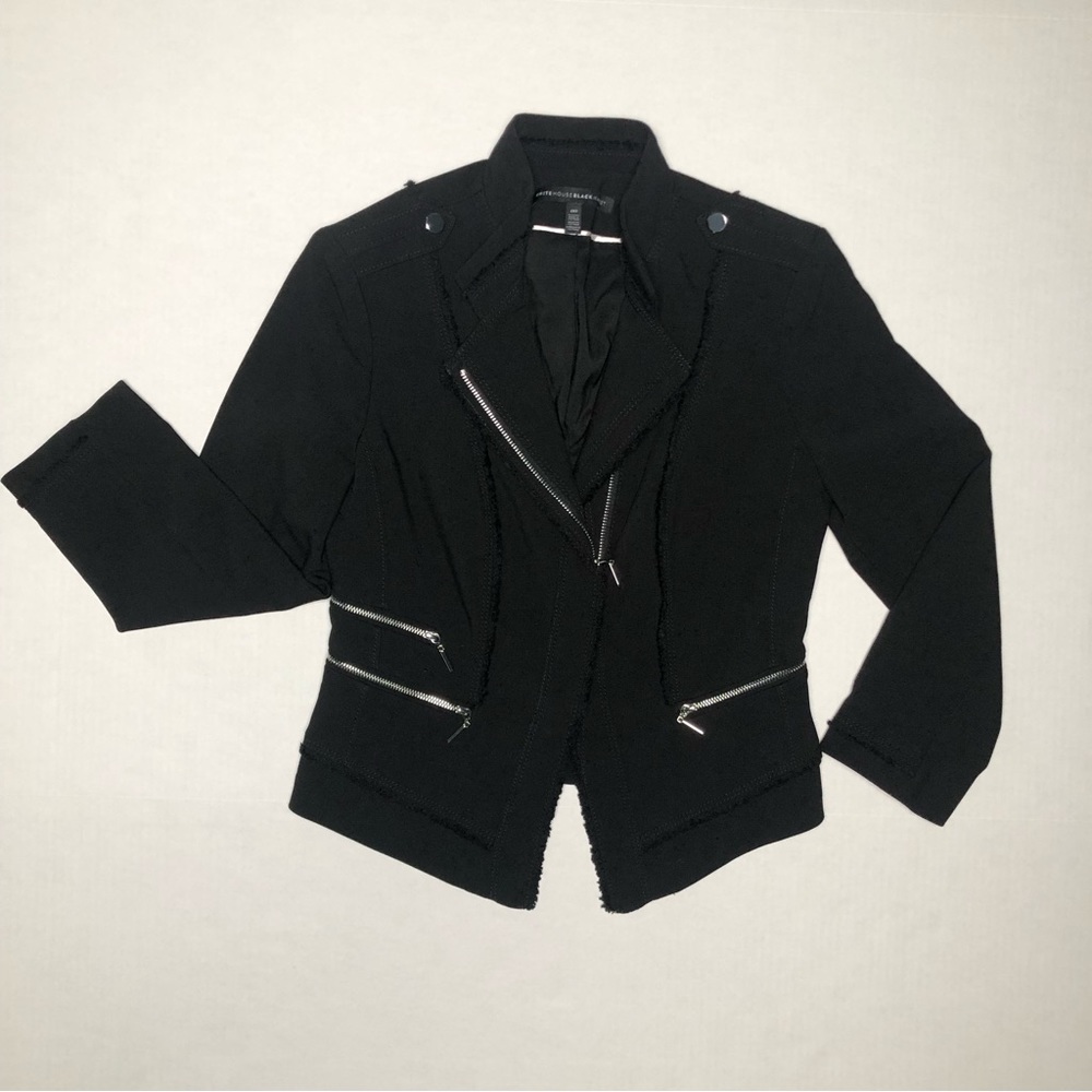 ⭐️NEW⭐️White House Black Market Black  Asymmetrical Zip Moto BikerJacket Blazer - Picture 10 of 13